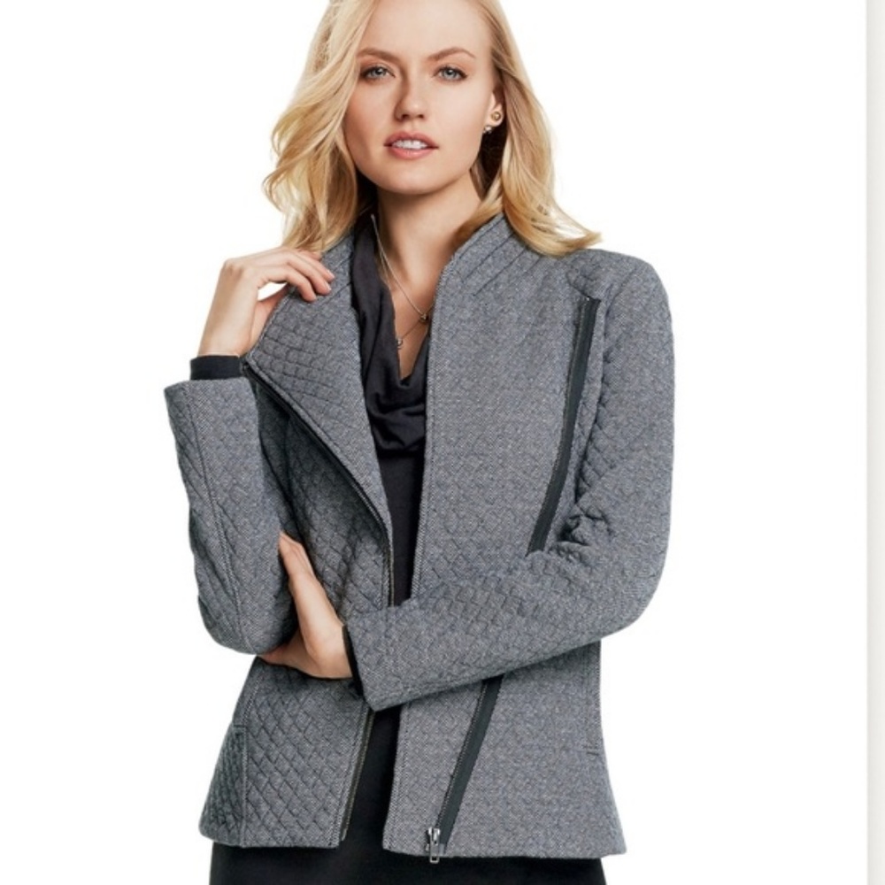 Cabi | Gray Quilted Diagonal Zip Moto Jacket Small